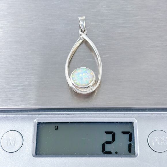 Estate Sterling Silver 925 White Round Opal Teardrop Pendant - Picture 11 of 11
